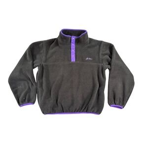 Vintage LL Bean Fleece Pullover‎ Kids XL Black Purple Snap Mock Neck Gorpcore